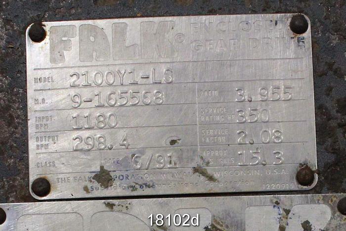 Used Falk 2100Y1-LS Parallel Shaft Gear Drive, 350 Hp, 2.08 S.F., 3.955/1 Ratio #18102