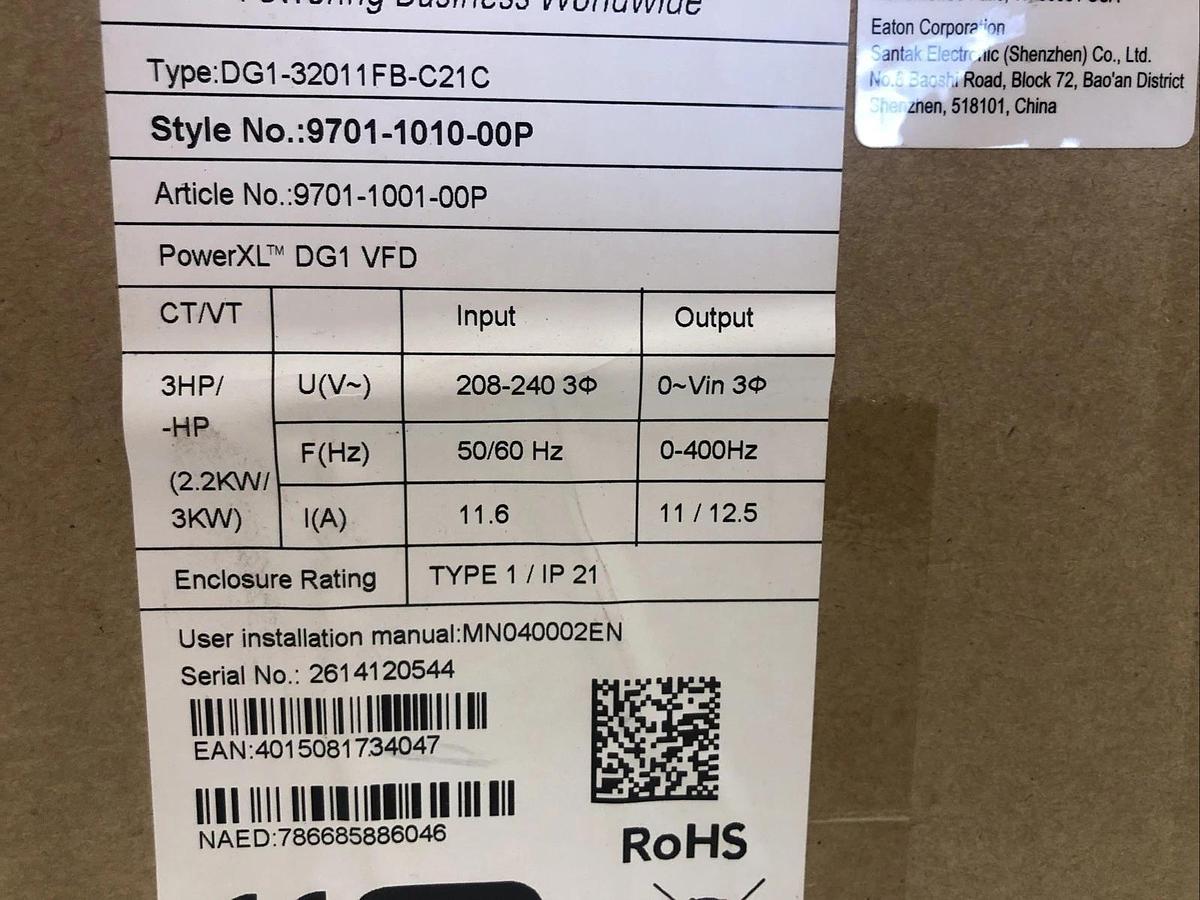 1 NEW EATON CORPORATION DG1-32011FB-C21C, Input 208-240V, Output 0~Vin, 50-60Hz