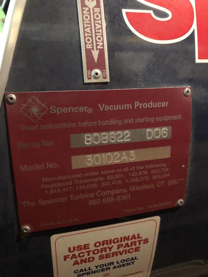 SPENCER Hermetically sealed blower and Accessories￼ 30102A3 15 HP  208-230/460 *
