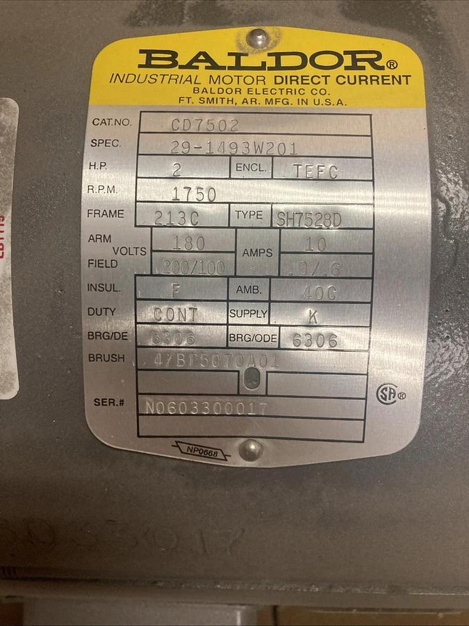 NEW Baldor Motor CD7502 2HP 1750rpm | U.S.A. SELLER