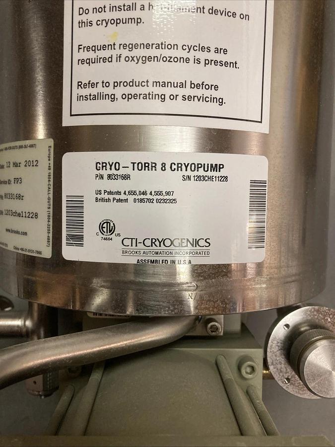 Used CTI-CRYOGENICS High Vacuum CRYO-TORR 8 CRYOPUMP 8033168R USED | U.S.A. SELLER