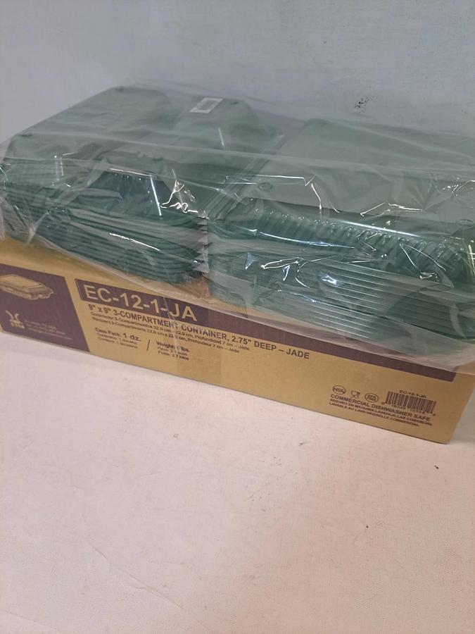 Lot of 50 Boxes GET EC-12-1-JA Eco-Takeout 3-Comp Container Jade 600ct New