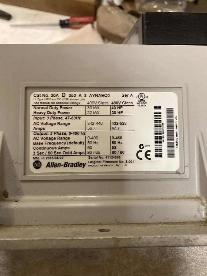 Used ALLEN-BRADLEY 20AD052A3AYNAEC0 PowerFlex 70 AC Drive CONDITION UNKNOWN *-
