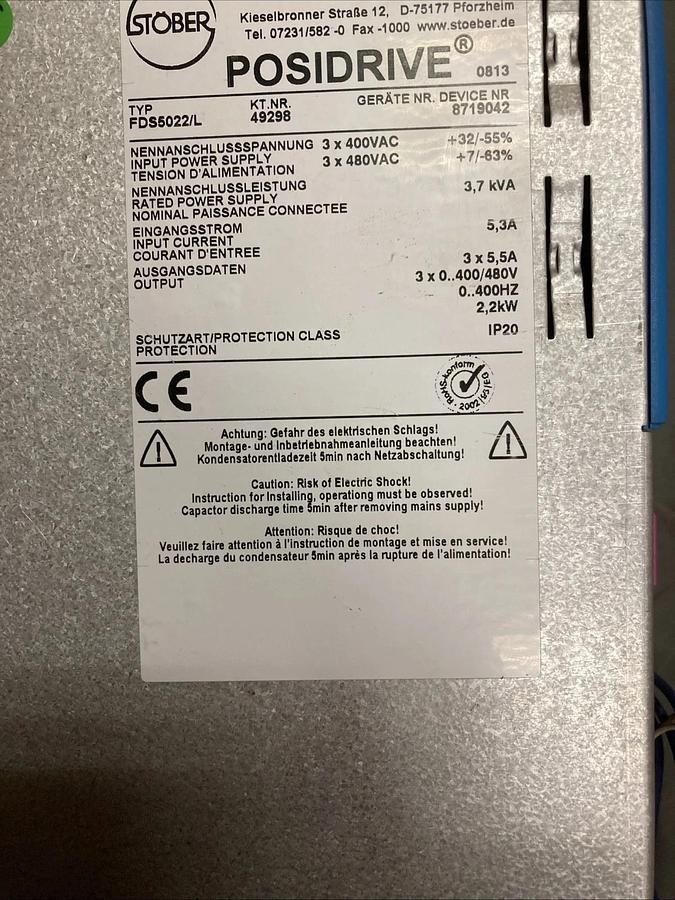 Used Holz Her, STOBER POSIDRIVE FDS5022/L Frequency Inverter 400/480V | U.S.A. SELLER