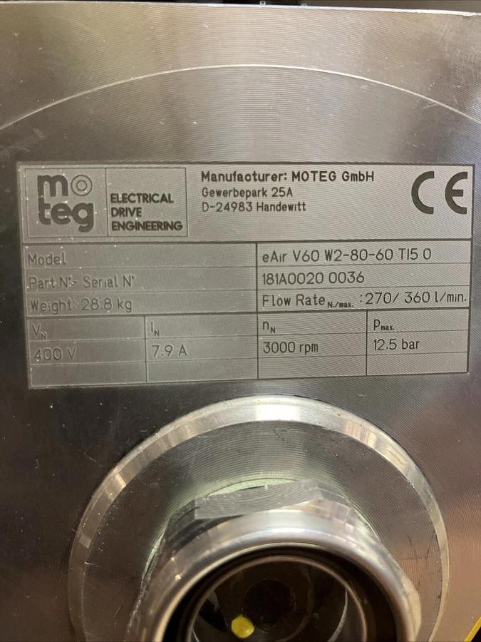 Used MOTEG EV Air Compressor eAir V60 W2-80-60 4000V TI5 0, Onboard Electric Air