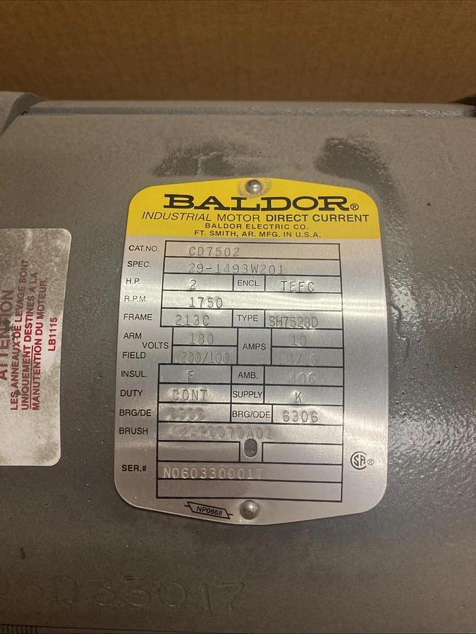 NEW Baldor Motor CD7502 2HP 1750rpm | U.S.A. SELLER