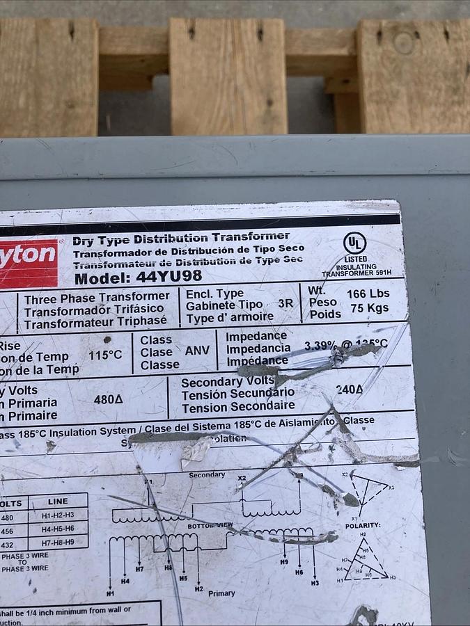 DAYTON General Purpose Transformer 44YU98 240/480VAC, 150VA | U.S.A. SELLER