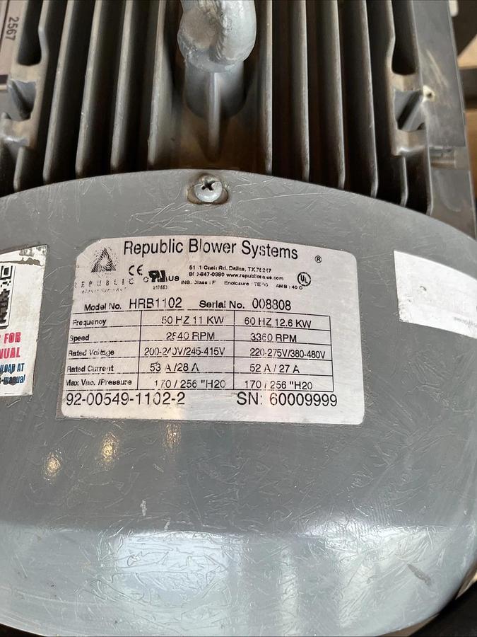 Refurbished Installed, Good Republic HRB1102 High-Pressure Regenerative Blower | USA SELLER