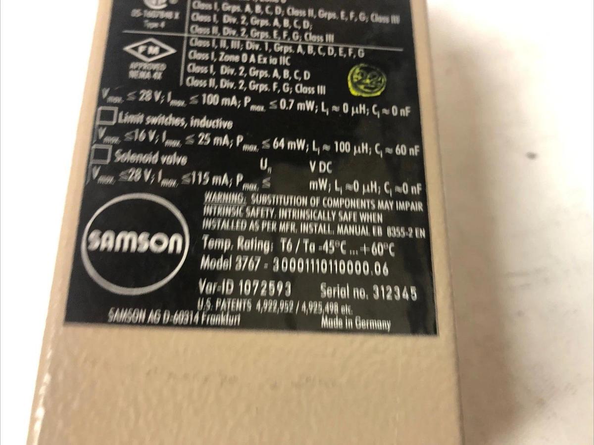 1 New No Box SAMSON 3767 Single-Acting Valve Positioner, 90Psi, 28V Max
