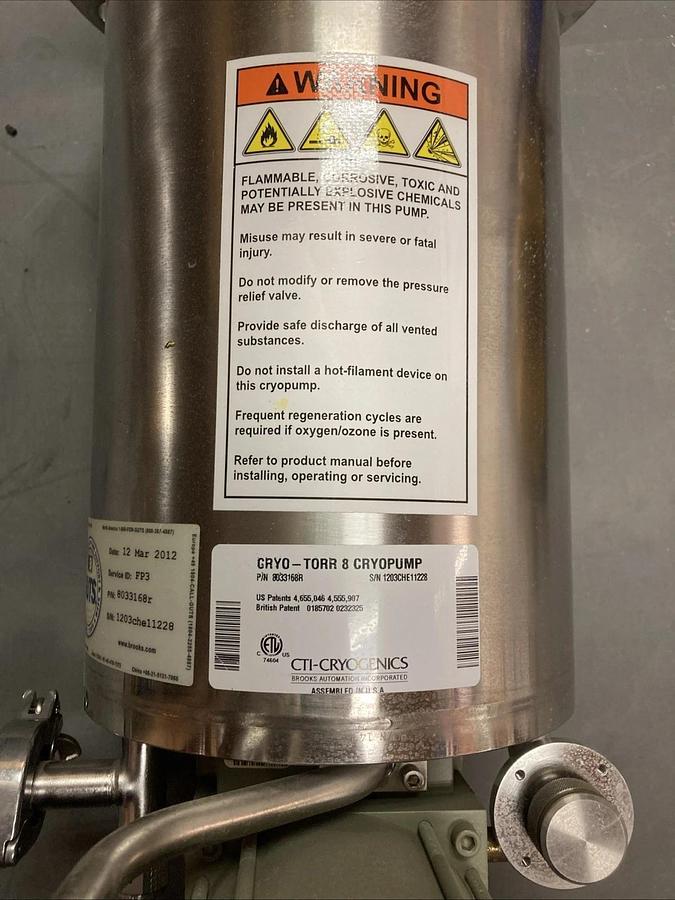 Used CTI-CRYOGENICS High Vacuum CRYO-TORR 8 CRYOPUMP 8033168R USED | U.S.A. SELLER