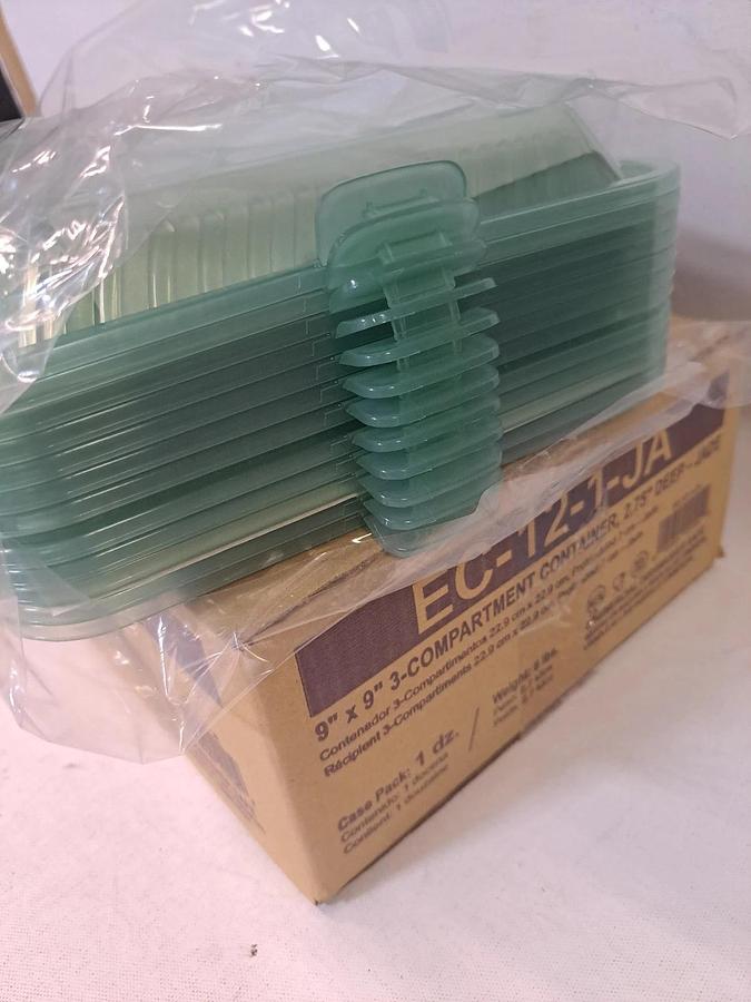 Lot of 50 Boxes GET EC-12-1-JA Eco-Takeout 3-Comp Container Jade 600ct New
