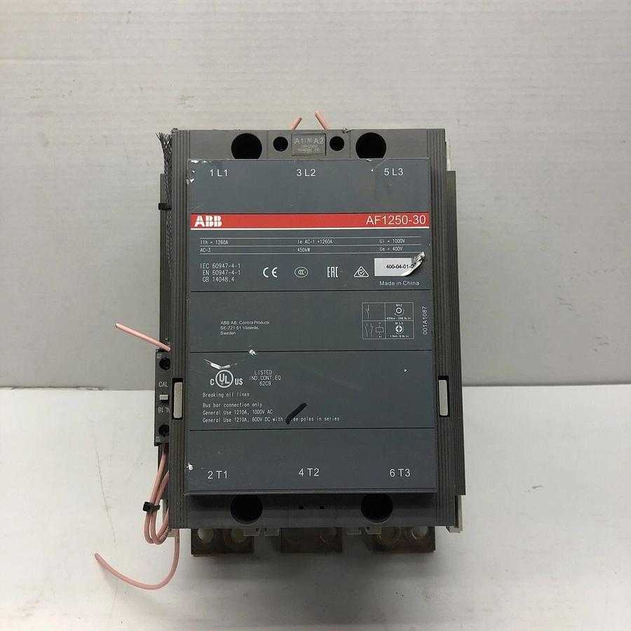 Used ABB AF1250-30 CONTACTOR 1260A 100V W/ (1) CAL18-11 AUXILIARY CONTACTS *