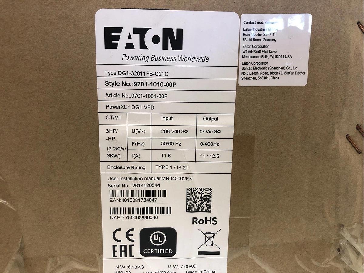 1 NEW EATON CORPORATION DG1-32011FB-C21C, Input 208-240V, Output 0~Vin, 50-60Hz