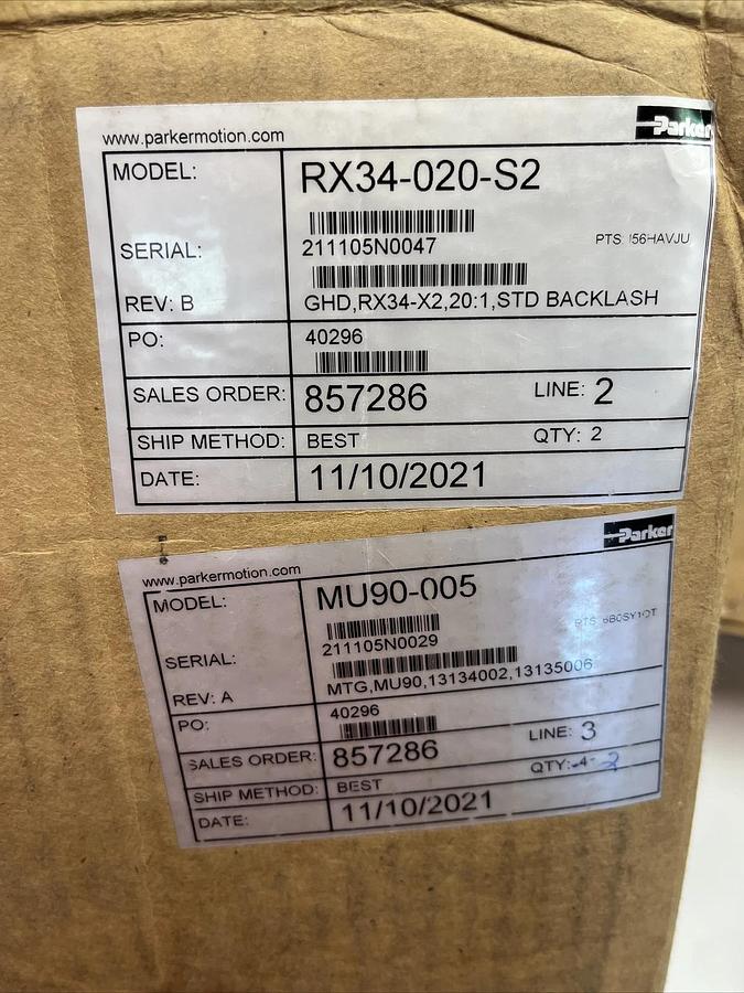 New-PARKER RX34-020-S2 (RX34020S2) Gearmotor Stealth Gearhead RX Rev. B 20:1 *-