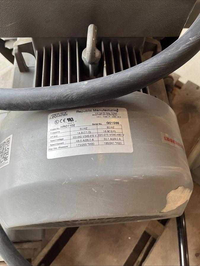 Used Good, Installed Republic HRC1102 High-Pressure Regenerative Blower | USA SELLER