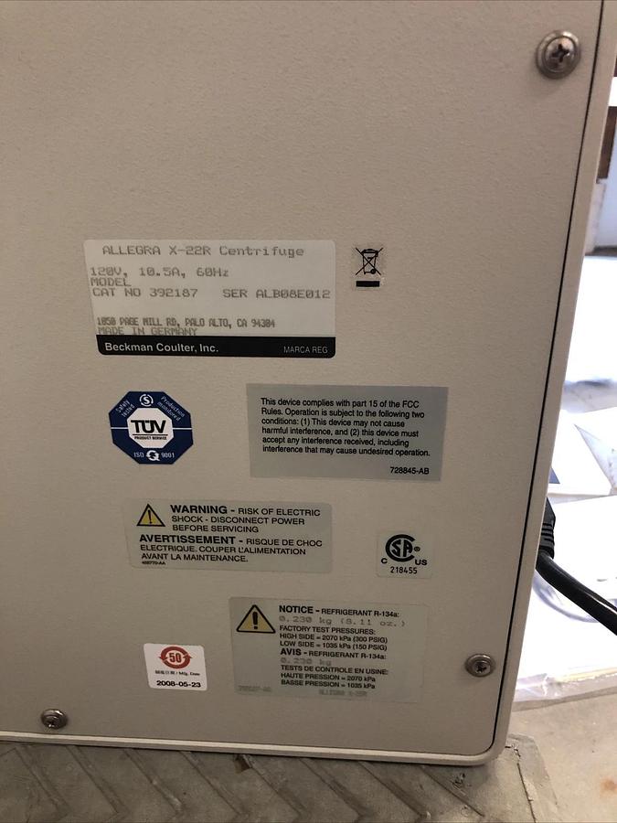 Used Beckman Coulter Allegra X-22R Refrigerated centrifuge W/F0630 Rotor-Basic Test*
