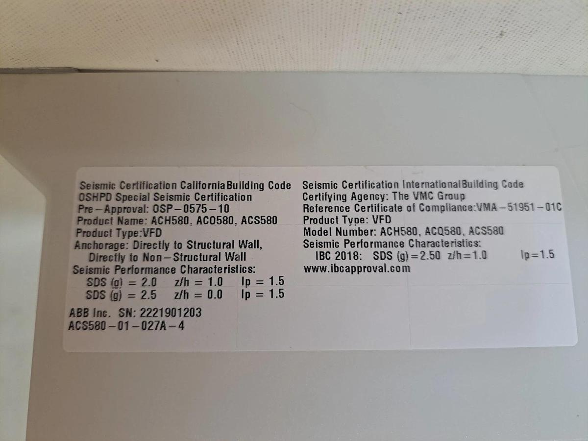 Used ABB ACS580-01-027A-4 Variable Frequency Drive VFD 20HP Mustang Dyno Pull USED