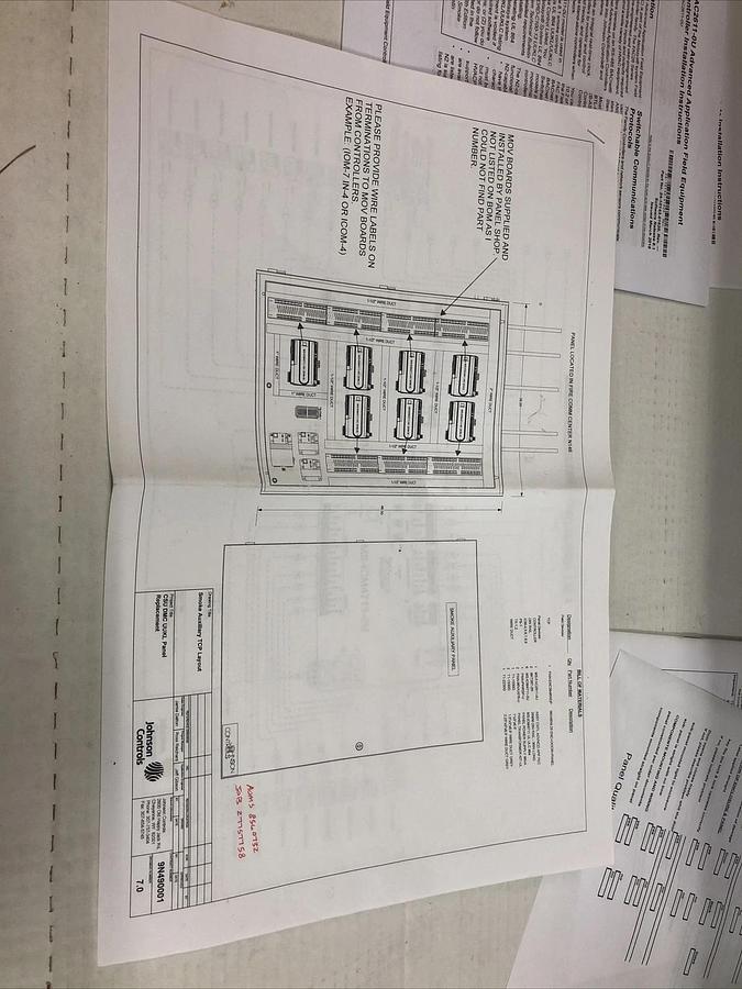 JOHNSON CONTROLS SMOKE AUXILIARY PANEL 36”x48” 6x MS-IOM4711-0U 1x FAC2611-0U -