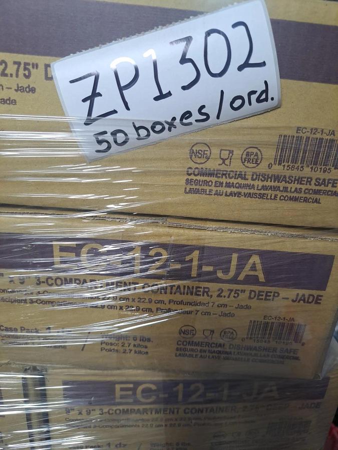 Lot of 50 Boxes GET EC-12-1-JA Eco-Takeout 3-Comp Container Jade 600ct New