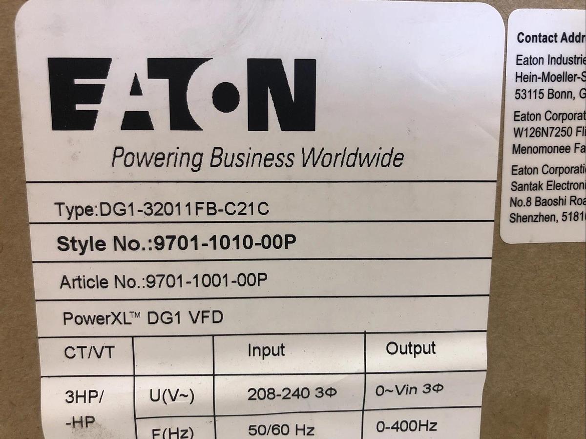 1 NEW EATON CORPORATION DG1-32011FB-C21C, Input 208-240V, Output 0~Vin, 50-60Hz