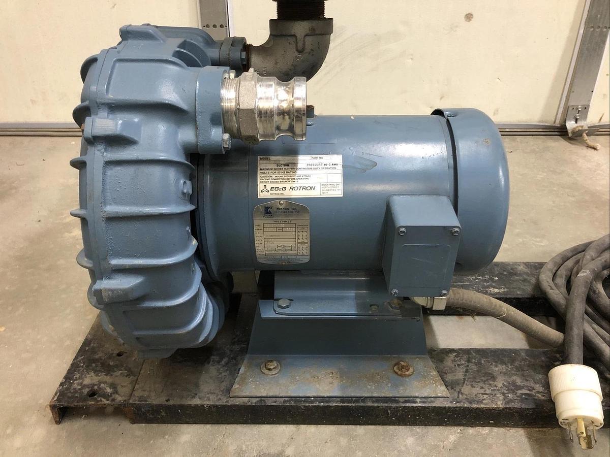 Used AMETEK (EG&G) ROTRON REGENERATIVE BLOWER DR6K72 027600 230/460VAC 3hp Pump Skid