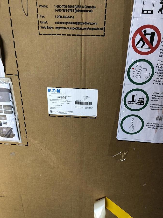 Used EATON V48M28T1216LS47 3 PHASE 112.5 KVA DRY TYPE TRANSFORMER 480 X 208Y/120 NEW*