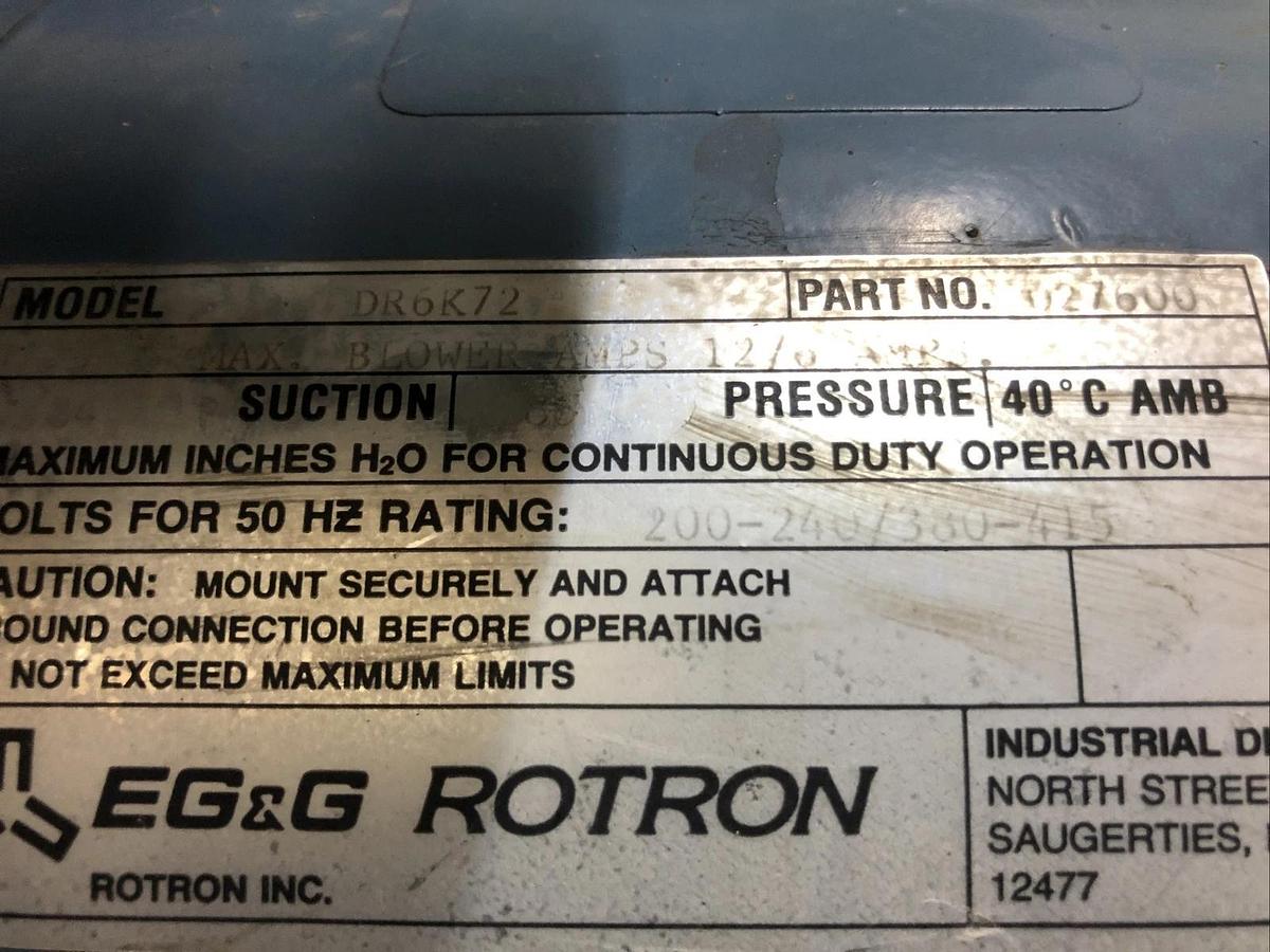 Used AMETEK (EG&G) ROTRON REGENERATIVE BLOWER DR6K72 027600 230/460VAC 3hp Pump Skid