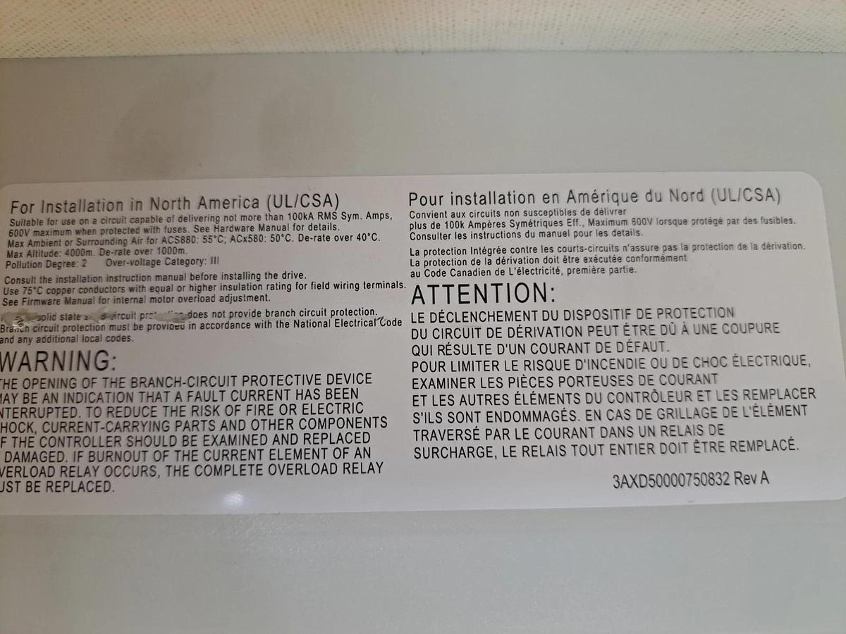 Used ABB ACS580-01-027A-4 Variable Frequency Drive VFD 20HP Mustang Dyno Pull USED