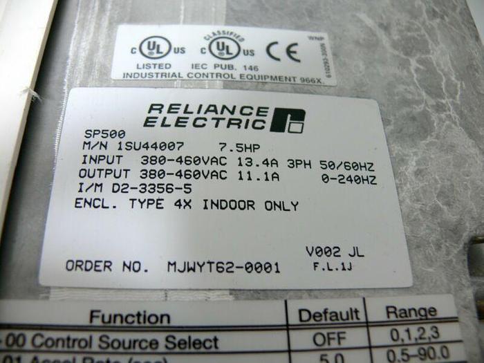 Used Reliance Electric SP500 Easy Clean Plus 7.5 HP VS Drive 1SU44007 VFD