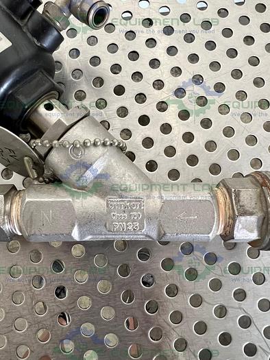 Used Burkert 00462610 Solenoid Valve 1/2 PTFE w/ Threaded to 1/2" NPT Fitting 145 PSI