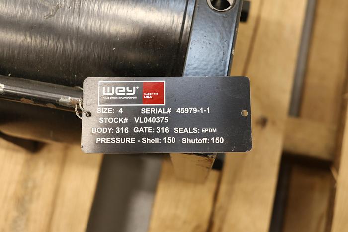 Unused Wey 4" Air Operated Knife Gate Valve #44244