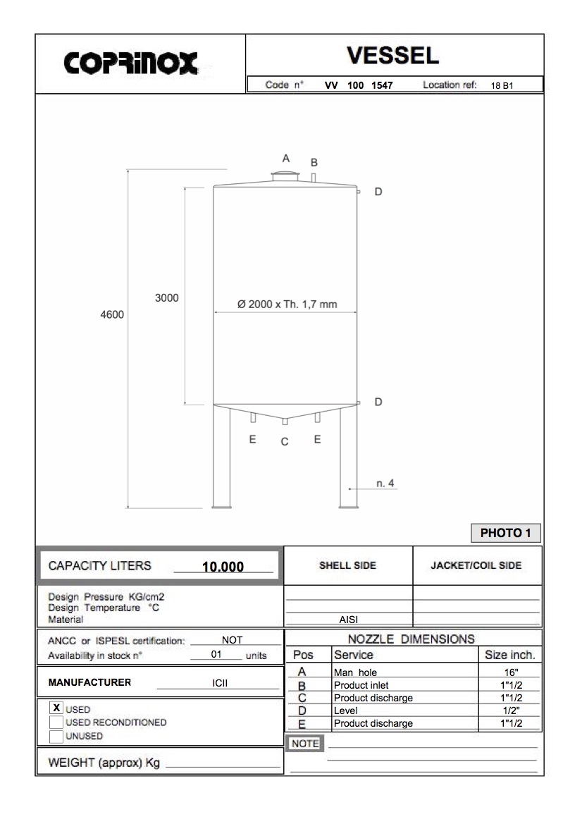 Used ICII tank of 10000 Liters