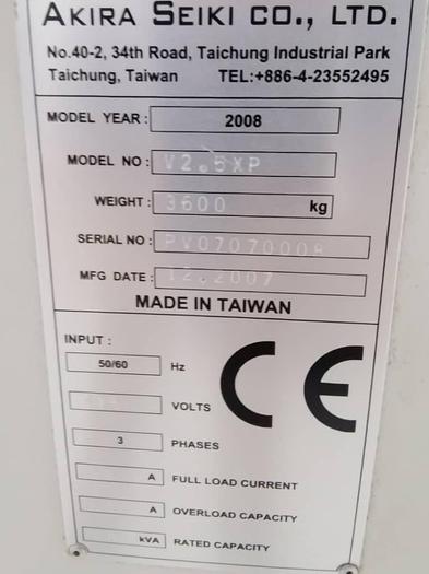 Used 2008 AKIRA SEIKI V2.5XP CNC MILLING MACHINE CENTER