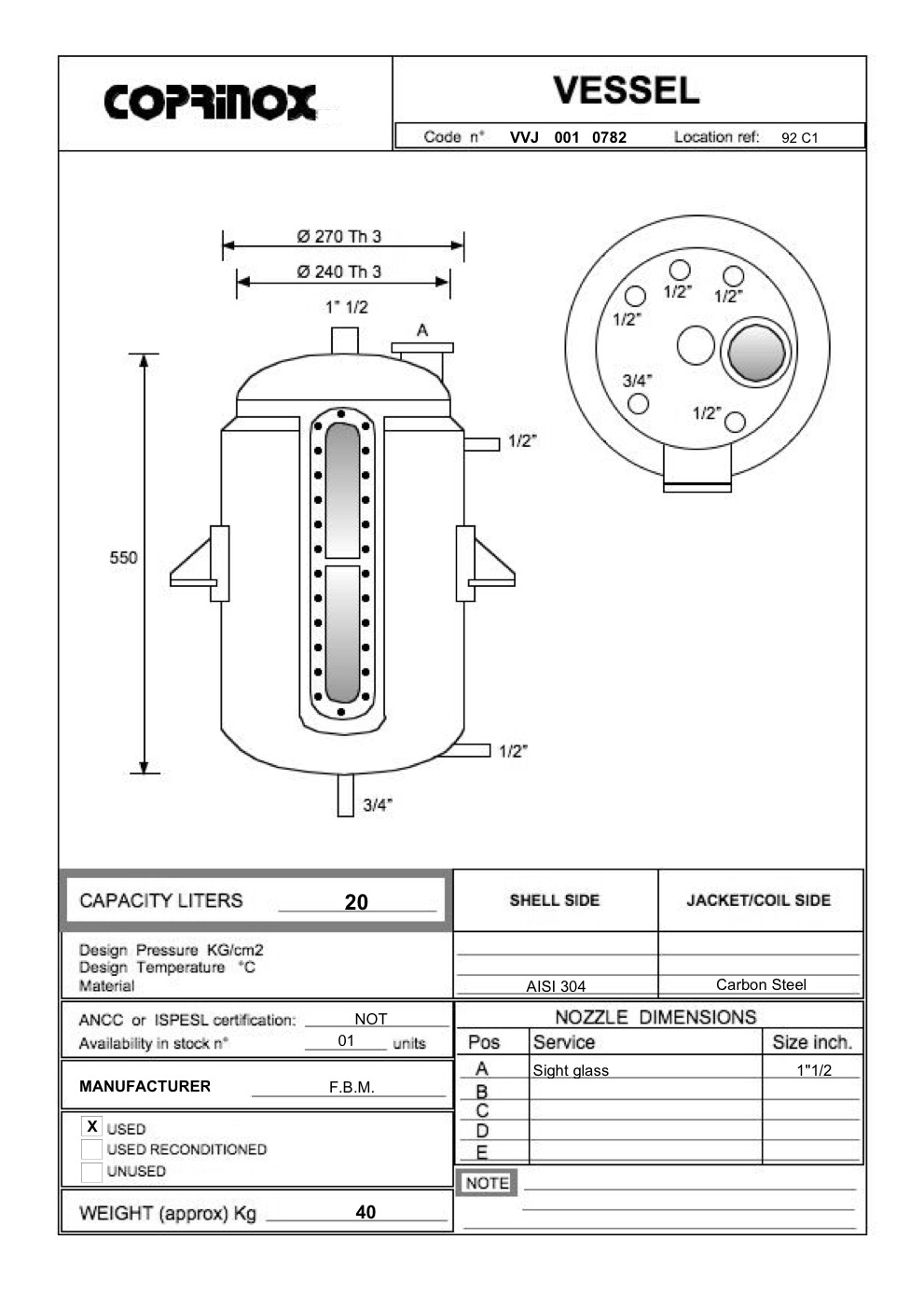 Usato Serbatoio F.B.M. da 20 Litri