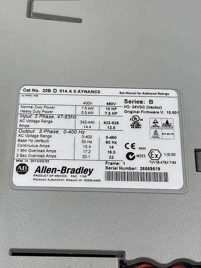 Used Allen-Bradley 20B D 014 A0 AYNANC0 Ser B 20-HIM-A3 Ser C 