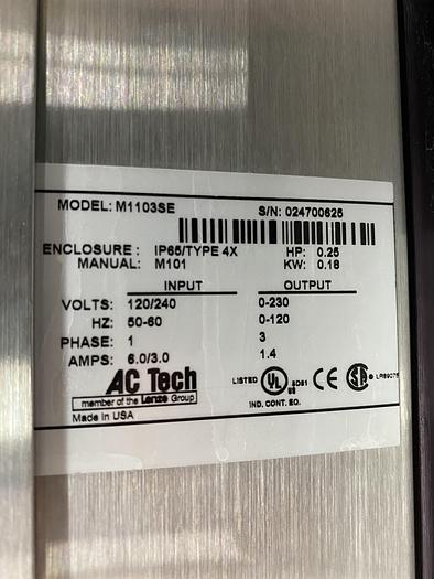 Used Two AC Tech MC Series M1103SE Variable Frequency Drive 120-240V