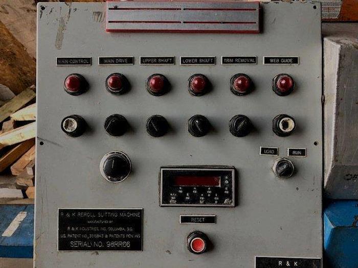 Used 66" R&K SEMI AUTO COUNTER ROLL SLITTER REWINDER