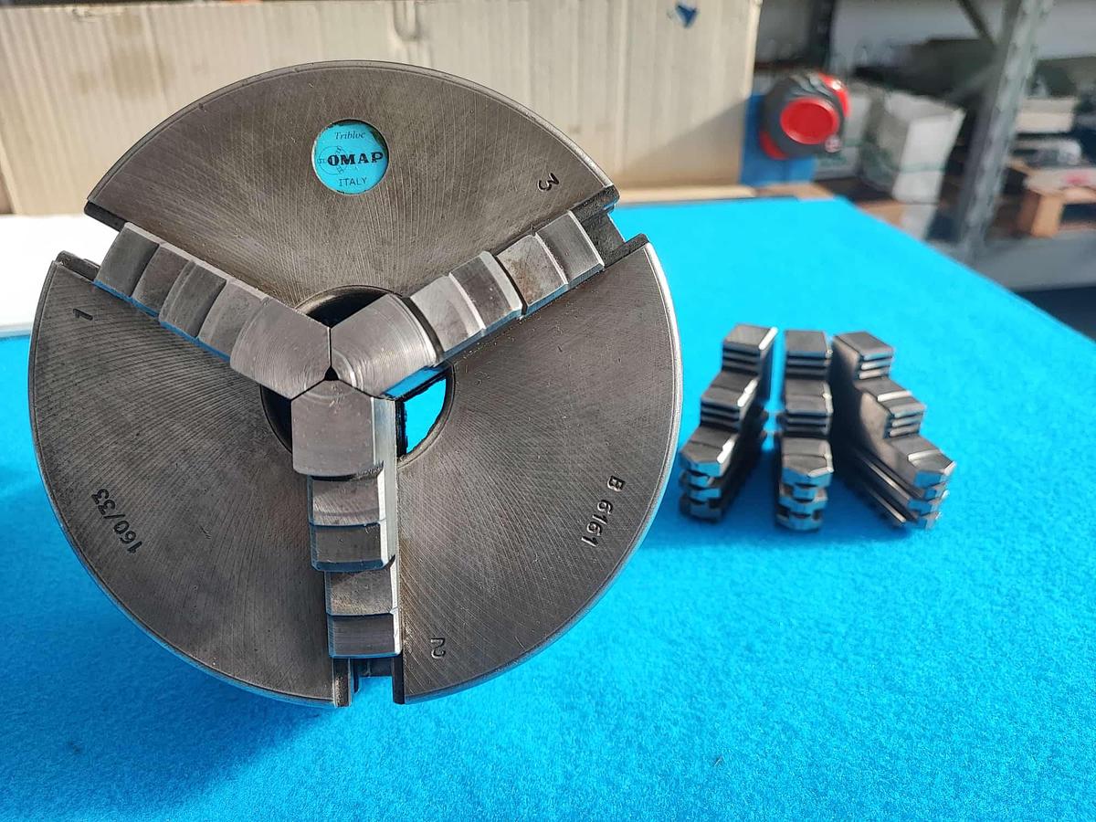 Usato OMAP TRIBLOC 160 mandrino doppia guida, 3+3 griffe con flangia C.L. 5"