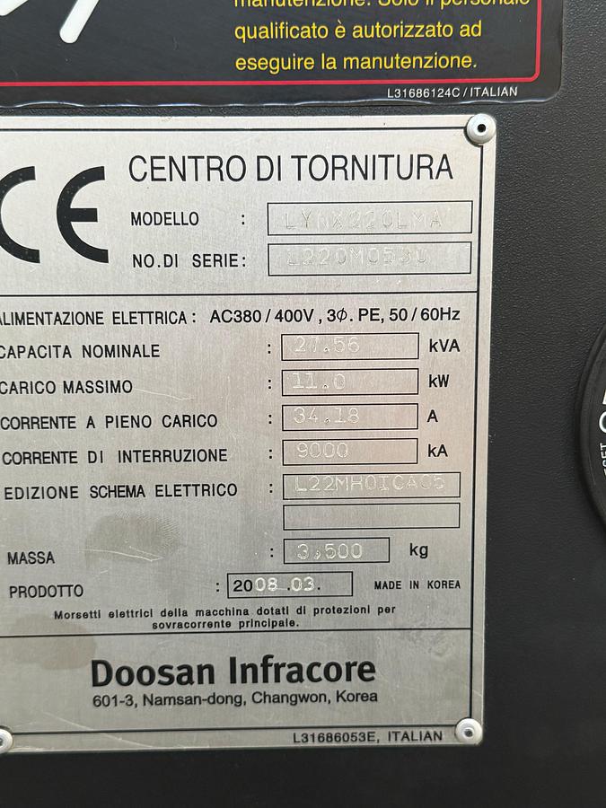 Usato Tornio motorizzato DOOSAN LYNX 220 LMA con caricatore LNS | Fanuc