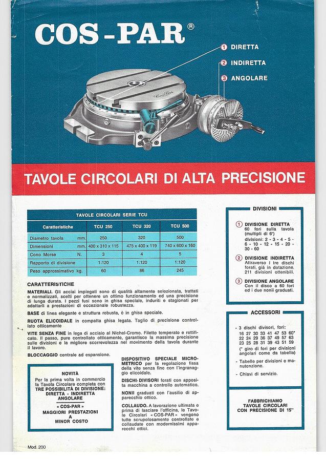 Usato COS-PAR tavola girevole manuale diam.320mm, completa di dischi forati e manuale