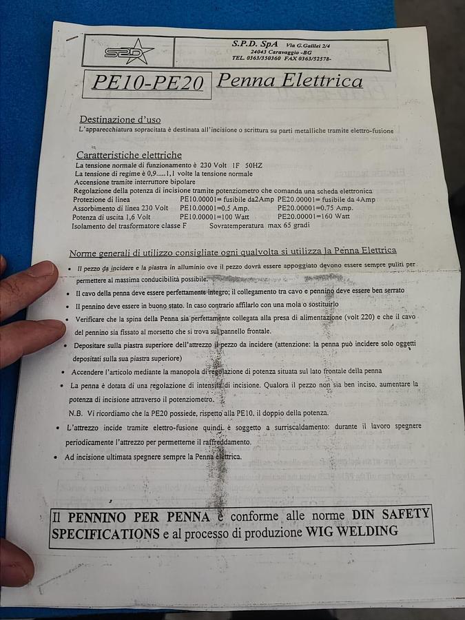 Usato SPD PE10 penna elettrica per incisione su metalli ferrosi con regolazione elettronica della potenza