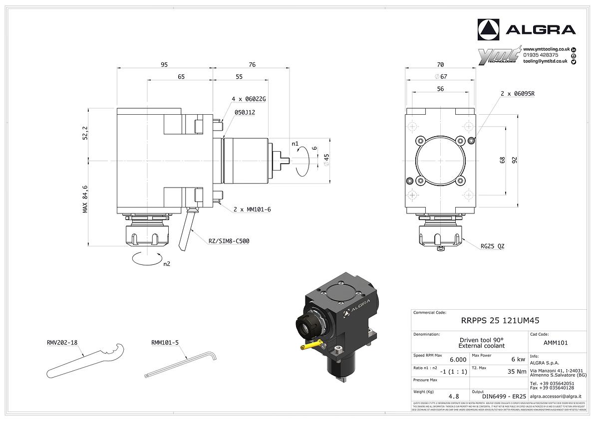 Usato ALGRA RRPPS 25 121UM45 *NUOVO* utensile motorizzato angolare a 90° per torni CNC