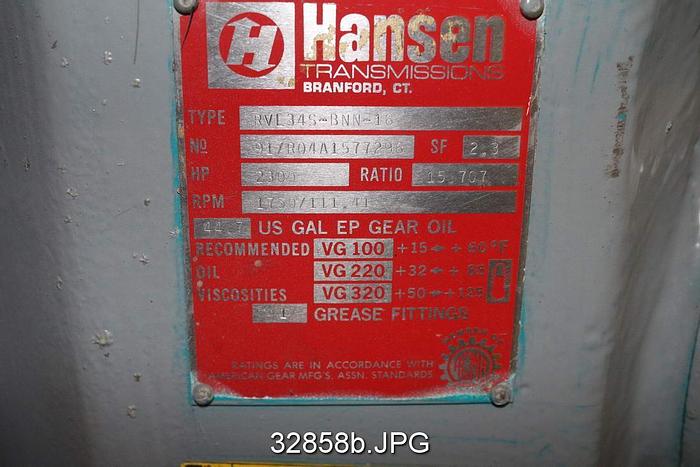 Refurbished Hanson RVL34S-BNN-16 Pulper Gear Drive #32858