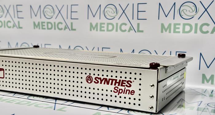 Used SYNTHES SPINE ACF SPACER INSTRUMENTS, PARALLEL LORDOTIC, STAINLESS TRAY SET