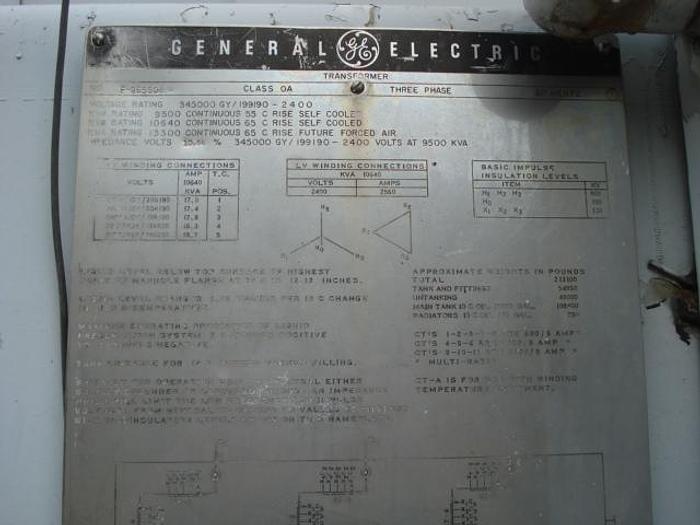 Used GE 9500 kVA Transformer  HV:345000GY/199190 LV: 2400