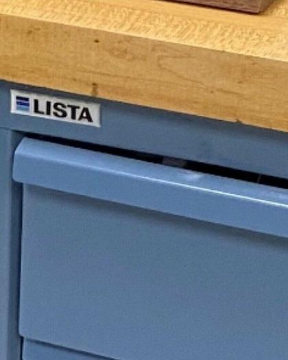 Used 5-Drawer Lista Drawer Storage Tool Chest w/Butcher Block Top & Metal Shelf