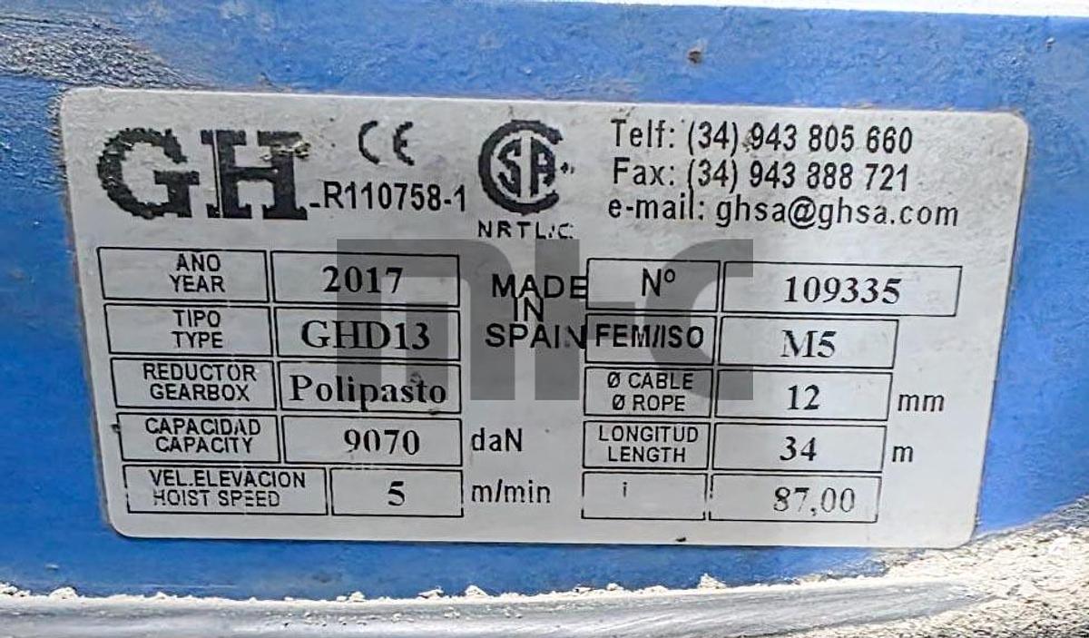 Used 2017 Kone 15 Ton Double Girder Overhead Crane with Boss Remote Control Operation