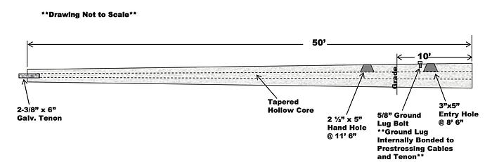 Used 50' Self-Stressing Precast Concrete Light Pole Form