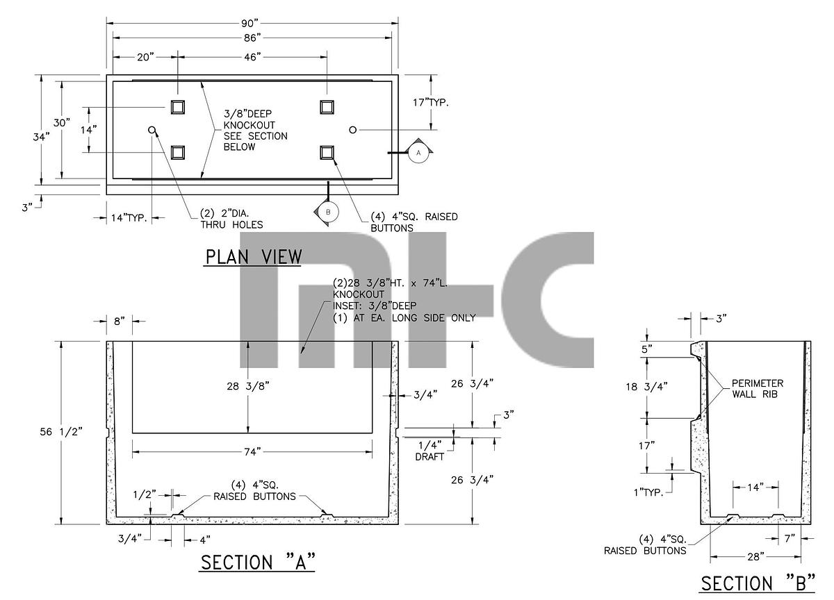 Used 2009 Arcadian Memorial Precast Concrete Double Depth Lawn Crypt/Burial Vault Form