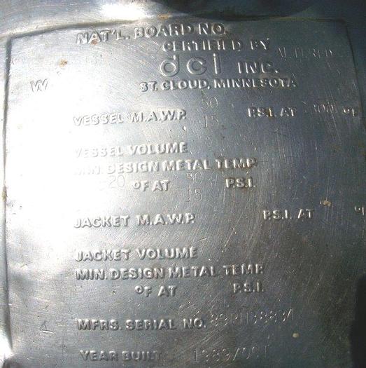 Used Tank, 30 Gallon, 316L Stainless Steel, Agitated, 50 PSI, DCI, DT/DB (2) #S741883